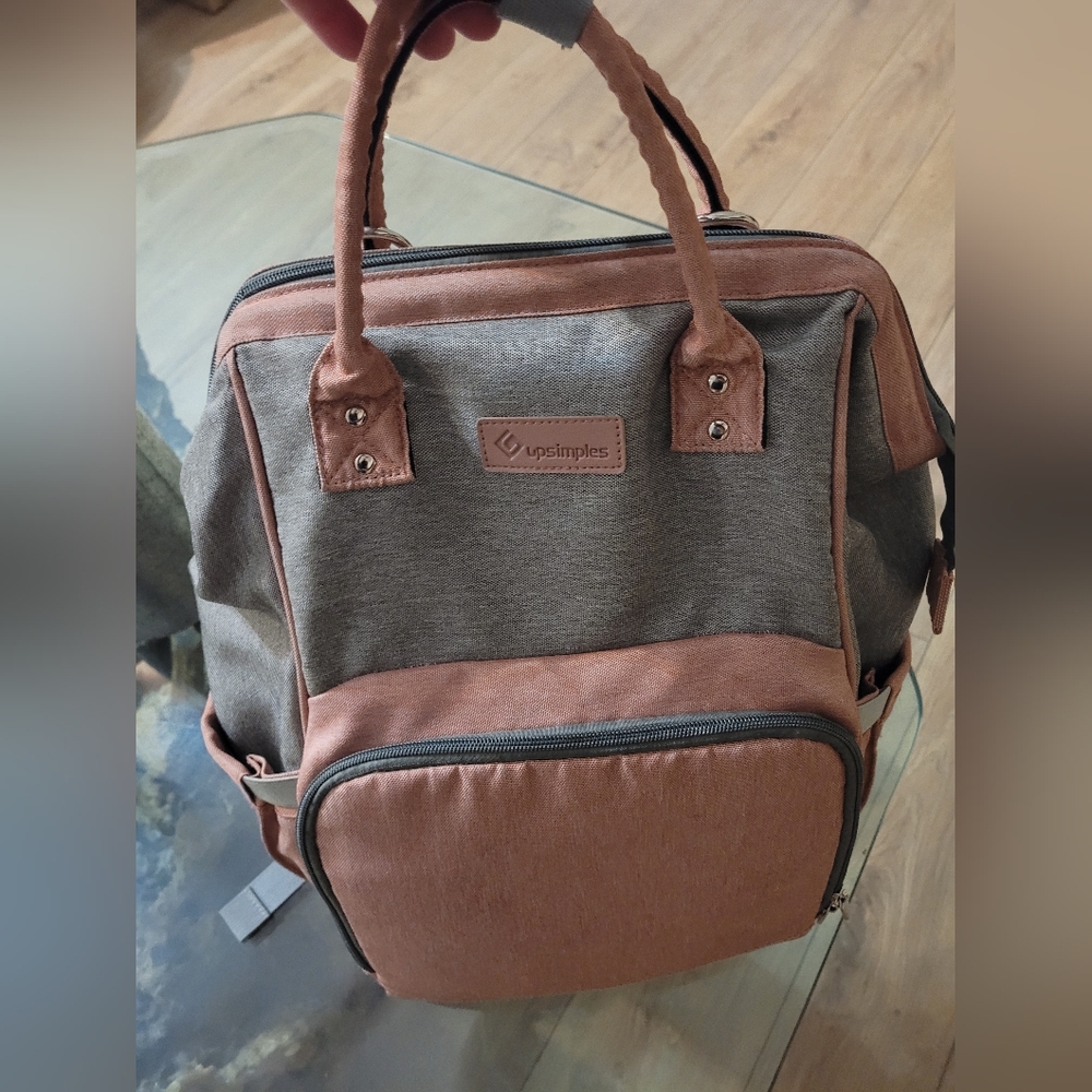 Upsimples Backpack Diaper Bag Travel Baby Kids Gray & Pink